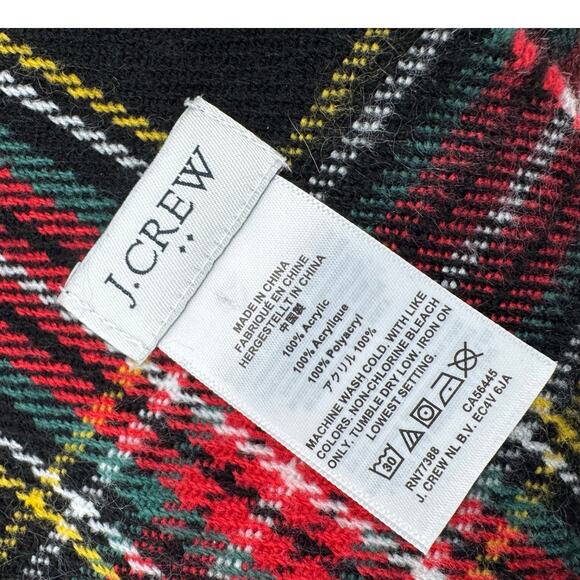 J.CREW Plaid Scarf NEW Acrylic Fringed 25" x 78" - Picture 3 of 3